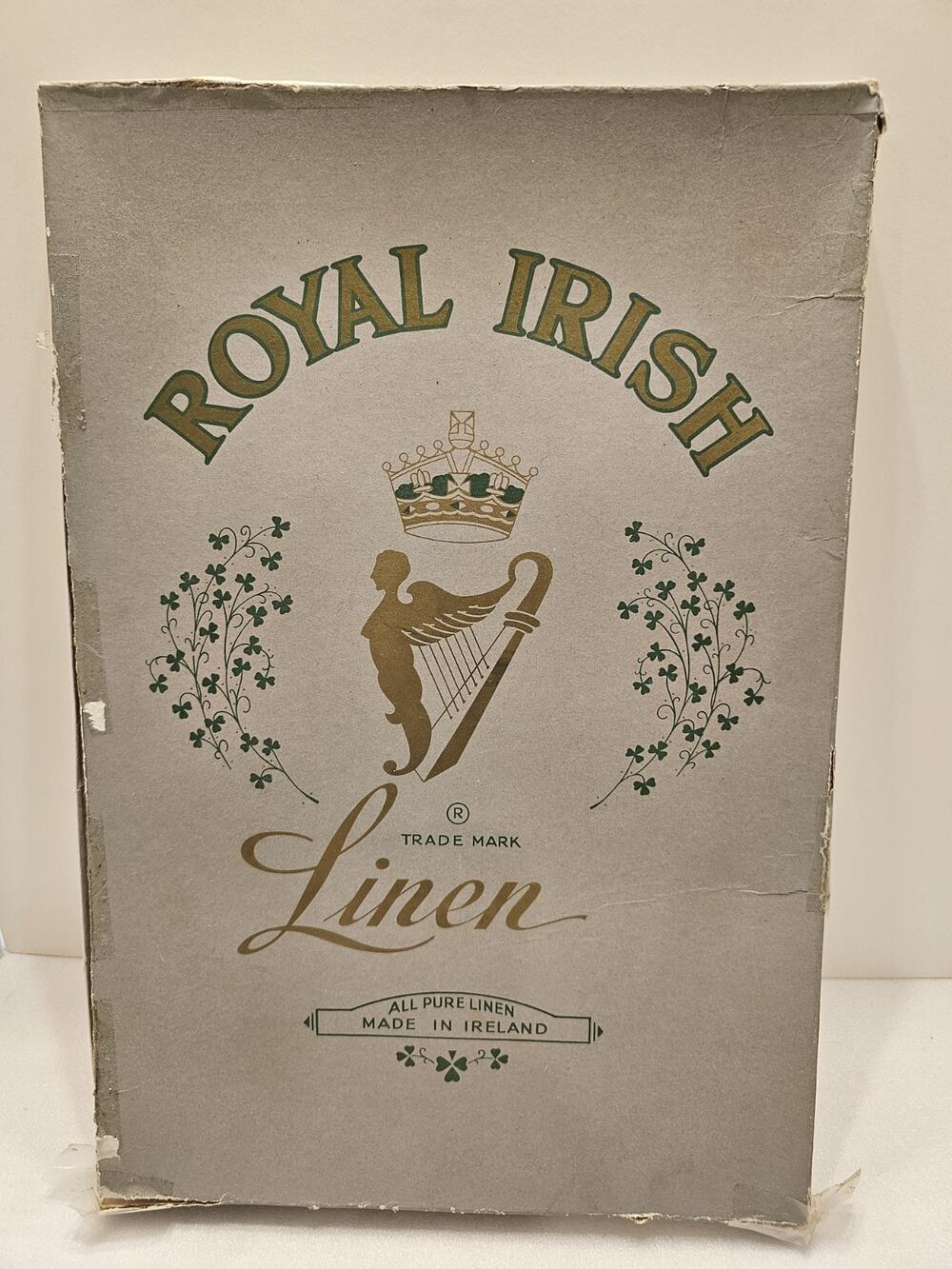Vintage Irish Linen 64x84 Banquet Tablecloth & 8 Matching Napkins Ivory In Box